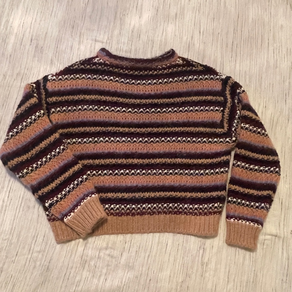 Striped Crewneck Sweater in Camel, Brown & Pink